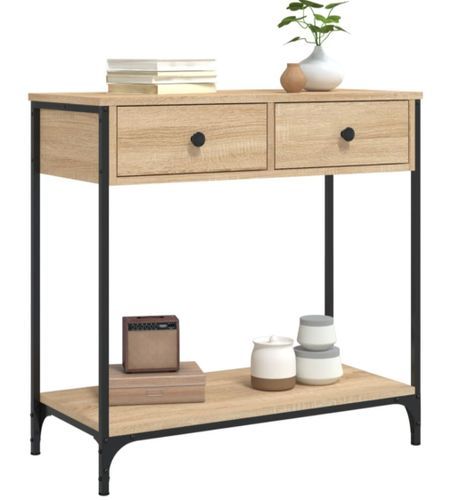 Petite console fixe 2 tiroirs avec cadre en métal noir Alexo – Style industriel - Photo n°3; ?>