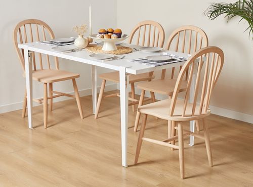 Petite table à manger bois blanc et pieds acier blanc Bazika 150 cm - Photo n°2; ?>