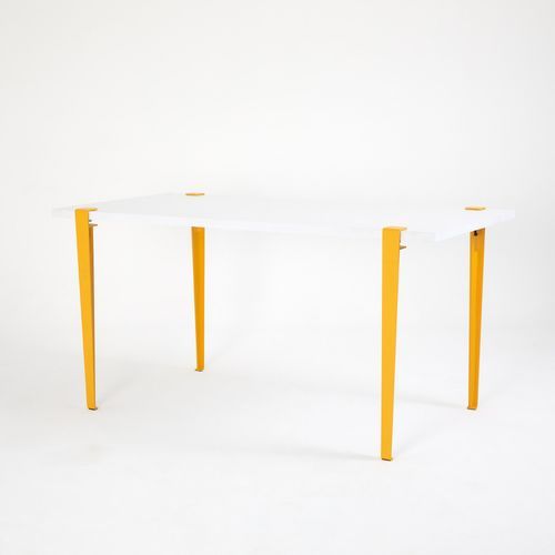 Petite table à manger bois blanc et pieds acier jaune Bazika 150 cm - Photo n°3; ?>