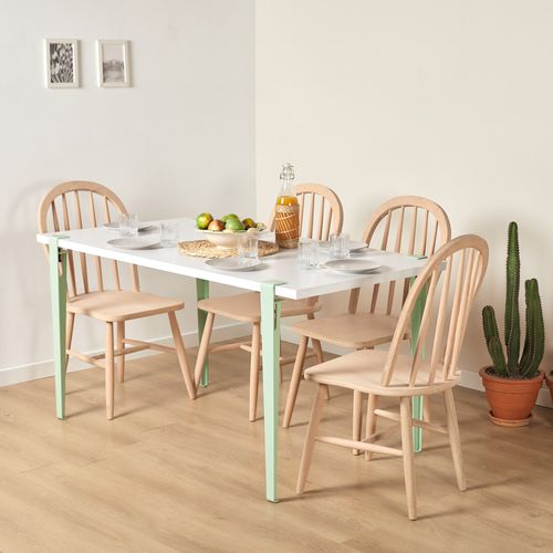 Petite table à manger bois blanc et pieds acier vert menthe Bazika 150 cm - Photo n°2; ?>