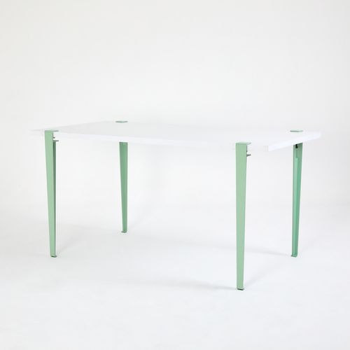 Petite table à manger bois blanc et pieds acier vert menthe Bazika 150 cm - Photo n°3; ?>