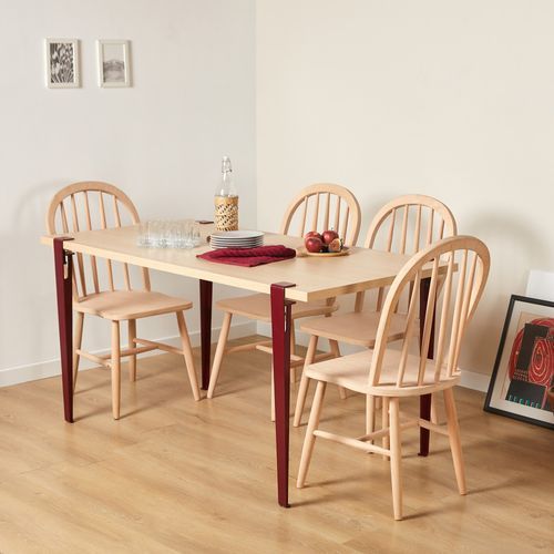 Petite table à manger bois clair et pieds acier bordeaux Bazika 150 cm - Photo n°2; ?>