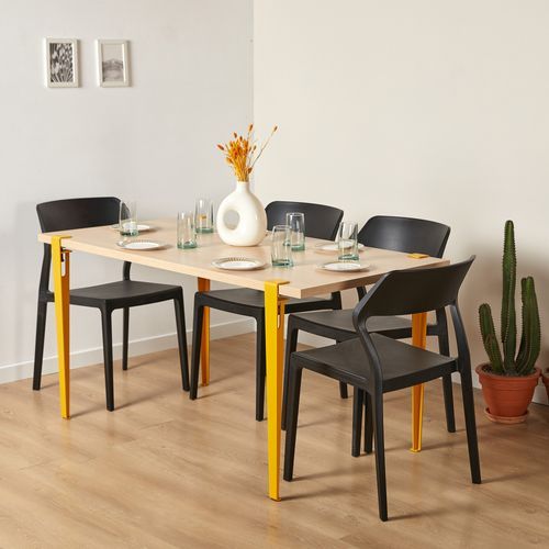 Petite table à manger bois blanc et pieds acier noir bazika 150 cm -  Conforama