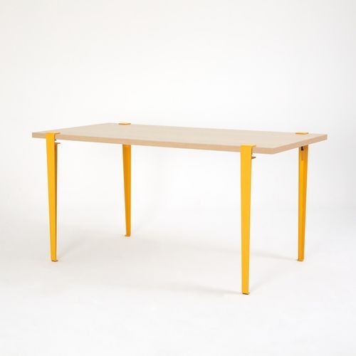Petite table à manger bois clair et pieds acier jaune Bazika 150 cm - Photo n°3; ?>