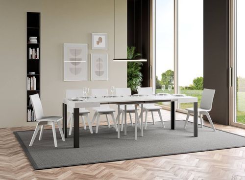 Petite table carrée 90/90 cm extensible 10 personnes 90 à 246 cm blanc et pieds métal gris foncé Liva - Photo n°3; ?>