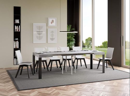 Petite table carrée 90/90 cm extensible 10 personnes 90 à 246 cm gris béton et pieds métal gris foncé Liva - Photo n°3; ?>