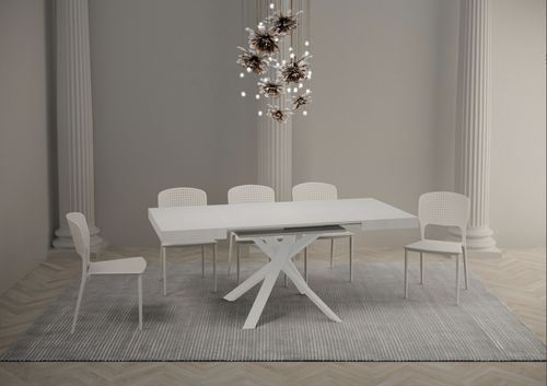 Petite table carrée extensible 90x90/194 cm pieds acier blanc Karzy - Photo n°3; ?>