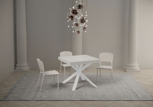 Petite table carrée extensible 90x90/194 cm pieds acier blanc Karzy - Photo n°2; ?>