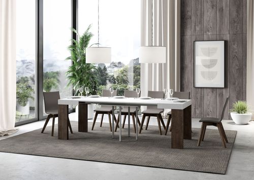 Petite table carrée extensible blanche et bois noyer 90 à 246 cm Ribo - Photo n°3; ?>