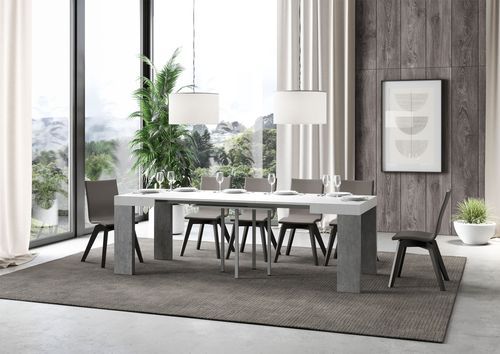 Petite table carrée extensible blanche et gris béton 90 à 246 cm Ribo - Photo n°3; ?>