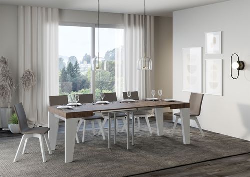 Petite table carrée extensible bois blanc et noyer 90 à 246 cm Nako - Photo n°3; ?>