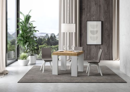 Petite table carrée extensible bois clair et blanc 90 à 246 cm Ribo - Photo n°2; ?>