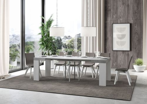 Petite table carrée extensible bois gris béton et blanc 90 à 246 cm Ribo - Photo n°3; ?>