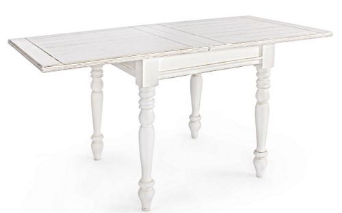 Petite table carrée extensible de 80 cm en bois de manguier blanc patiné Kolita 80/160 cm - Photo n°2; ?>