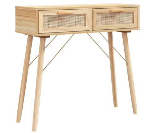 Petite table console en bois 2 tiroirs en Rotin naturel 80 cm - Modèle Kaliga - Photo n°3; ?>