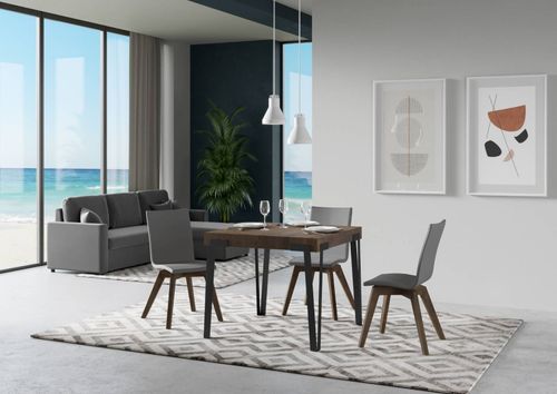Petite table extensible carrée 4 à 10 personnes bois marron et pieds métal anthracite 90 à 246 cm Konta - Photo n°3; ?>