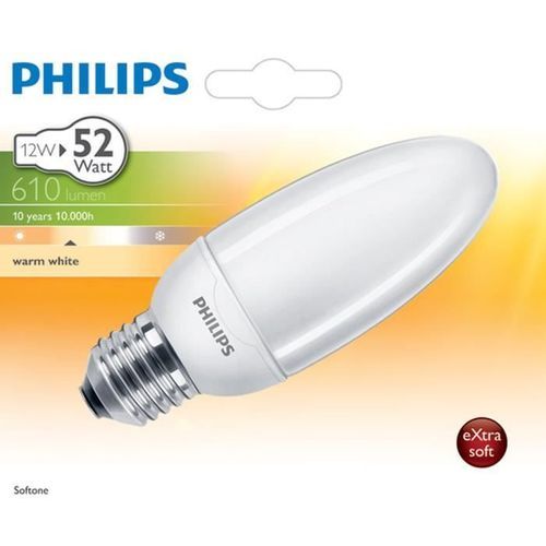 PHILIPS Ampoule fluo-compacte flamme lisse E27 12 W équivalent a 52 W blanc chaud - Photo n°2; ?>