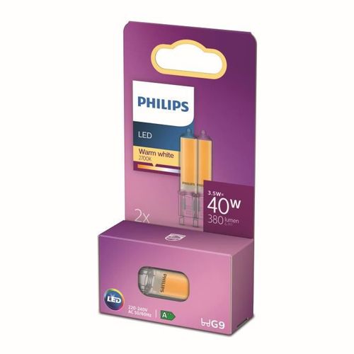 Philips ampoule LED Equivalent40W G9 Blanc chaud, Non dimmable, Verre, Lot de 2 - Photo n°2; ?>