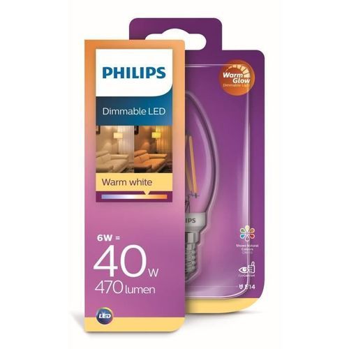 PHILIPS Ampoule LED - Flamme filament - E14 - 5-40 W - Blanc chaud - Photo n°2; ?>