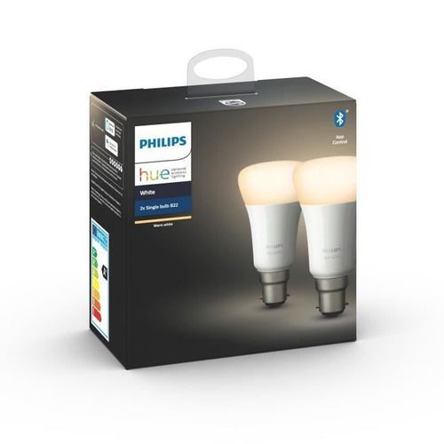 PHILIPS HUE Pack de 2 ampoules White - 9,5 W - B22 - Bluetooth - Photo n°3; ?>