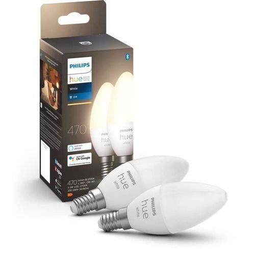 PHILIPS Hue White - Ampoules LED connectées E14 - Compatible Bluetooth - Pack de 2 - Photo n°2; ?>