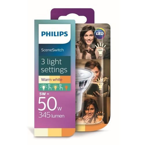 PHILIPS Spot LED Sceneswitch - culot GU10 - 5W équivalent 50W - intensité variable - Photo n°2; ?>
