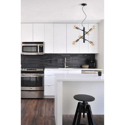 PHoeNIX Suspension 3 bras - Ø46 x H150 cm - Métal - Noir - Ampoules LED fournies (x6) - Photo n°2; ?>