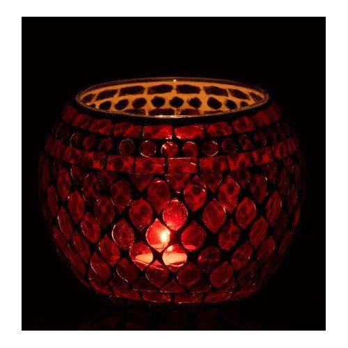 Photophore boule verre rouge et blanc Winno H 12 cm - Photo n°3; ?>