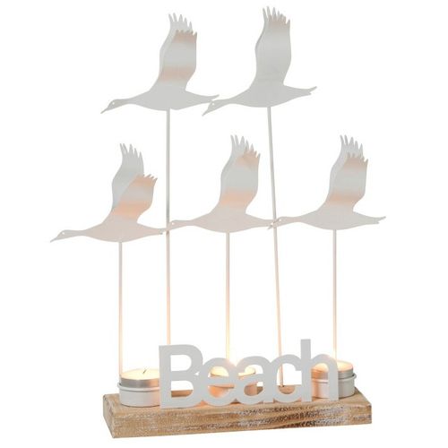 Photophore métal blanc et bois Amble - Photo n°2; ?>