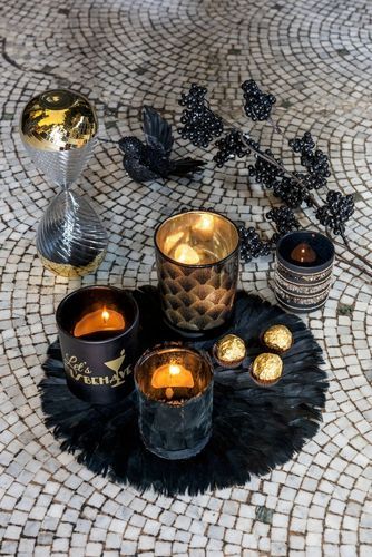 Photophore verre noir et paillettes dorées Ysarg - Photo n°3; ?>