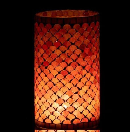 Photophore verre rose et beige Indie H 23 cm - Photo n°3; ?>