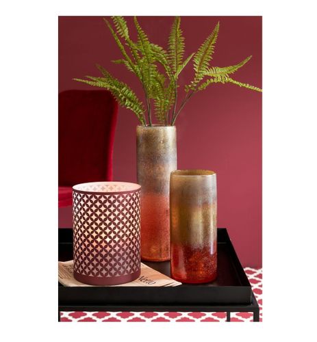 Photophores à motifs verre rouge et blanc Winno H 24 - Photo n°2; ?>