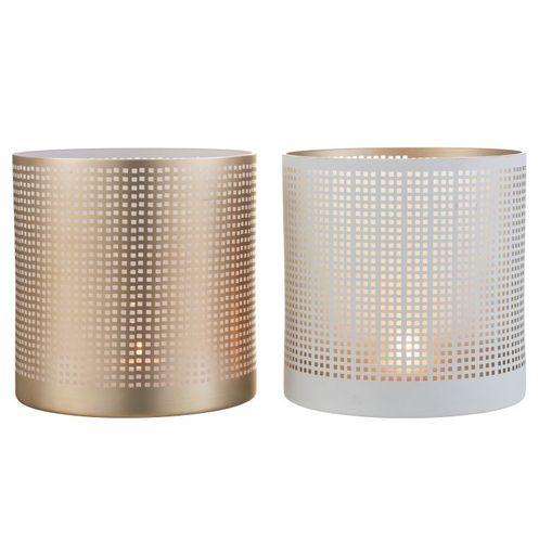 Photophores verre blanc et beige Praji H 24 cm - Photo n°2; ?>