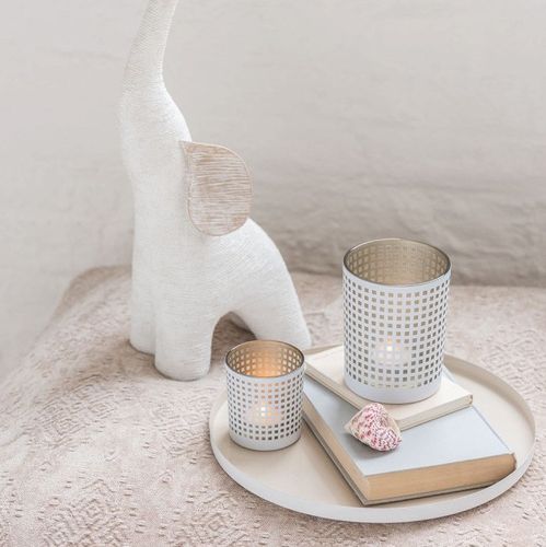 Photophores verre blanc et beige Praji H 24 cm - Photo n°3; ?>