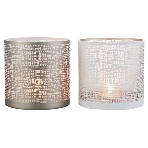 Photophores verre blanc et greige Liray H 20 cm - Lot de 2 - Photo n°2; ?>