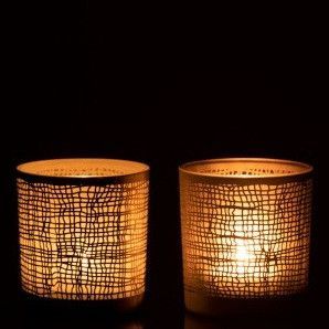 Photophores verre blanc et greige Liray H 8 cm - Lot de 2 - Photo n°3; ?>