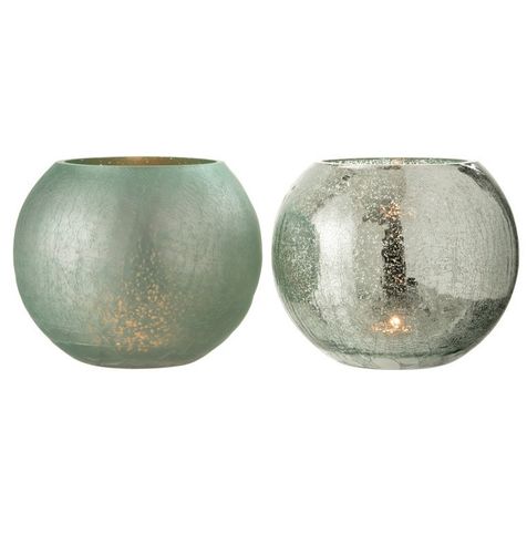 Photophores verre craquelé vert Indie H 16 cm - Lot de 2 - Photo n°2; ?>