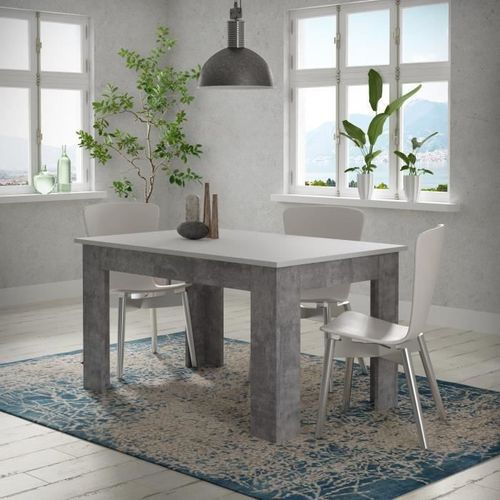 PILVI Table a manger - Blanc et béton gris clair - L 140 x I90 x H 75 cm - Photo n°3; ?>