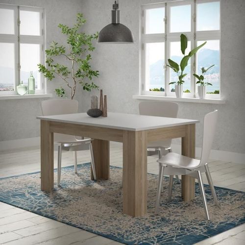 PILVI Table a manger - Blanc et chene sonoma - L 140 x I90 x H 75 cm - Photo n°3; ?>
