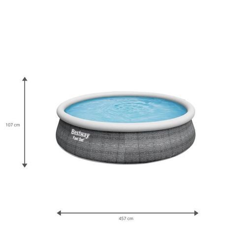 Piscine Gonflable - BESTWAY Fast Set - Ronde - 457 x 107 cm - Imitation Rotin - Épurateur a Cartouche de 2 006 L/H Échelle - Photo n°2; ?>