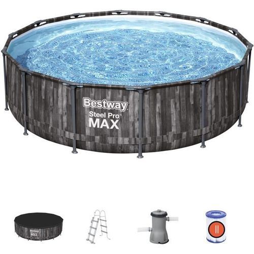 Piscine hors sol BESTWAY Steel Pro Max ronde - Décor bois - 427 x 107 cm - Photo n°2; ?>