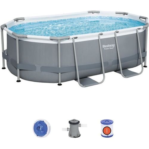Piscine hors sol Power Steel ovale 305 x 200 x 84 cm, filtre a cartouche, diffuseur Chemconnect - Photo n°2; ?>