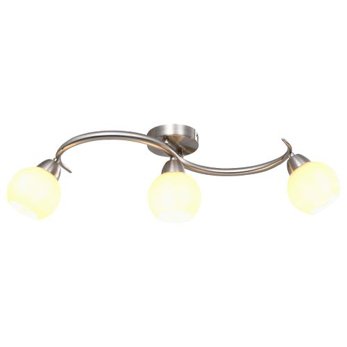 Plafonnier avec abat-jour en verre 3 ampoules E14 Blanc Bol 2 - Photo n°3; ?>