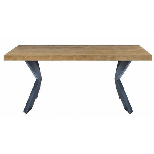 Table a manger de 6 a 8 personnes style industriel placage bois chene + pieds métal laqué noir - L 180 x l 90 cm - Photo n°3; ?>