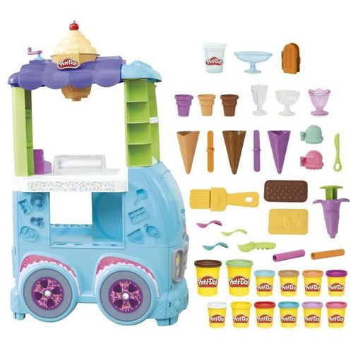 Play-Doh, Camion de glace géant, inclut 27 accessoires, 12 pots de pâte a modeler, sons réalistes - Photo n°2; ?>