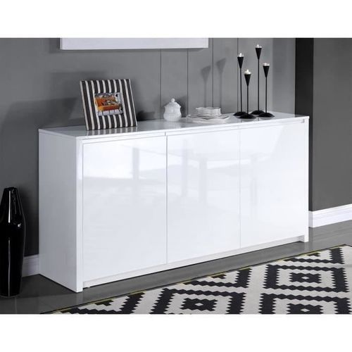 Buffet contemporain laqué blanc brillant - L 160 cm - Photo n°2; ?>