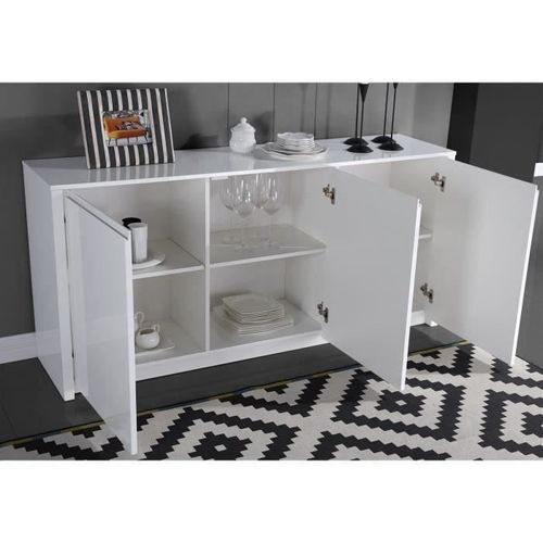 Buffet contemporain laqué blanc brillant - L 160 cm - Photo n°3; ?>