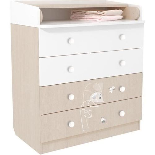 POLINI KIDS AMIS ZEN Commode a langer VOLGA 4 tiroirs avec plan a langer rabattable blanc/naturel - Photo n°3; ?>