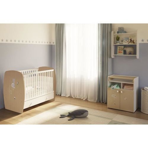 POLINI KIDS AMIS ZEN Lit NEVA 120*60 avec tiroir blanc/naturel - Photo n°3; ?>