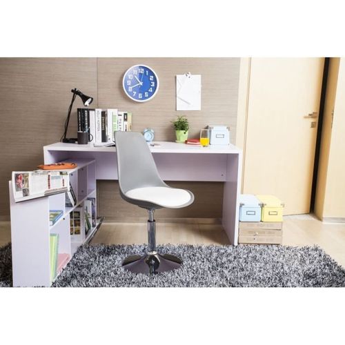 POPPY Chaise de salle a manger pivotante - Simili gris et blanc - Contemporain - L 48,5 x P 53 cm - Photo n°2; ?>
